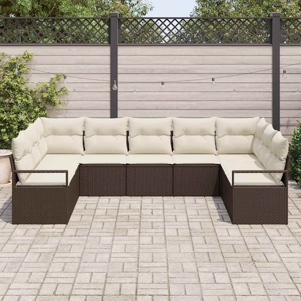 Garten-Sofa-Set mit Kissen mit Speicher 9 pcs Braun und Creme